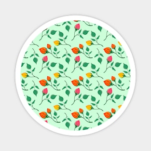 Floral pattern with yellow red and pink rose flowers on green backdrop Magnet